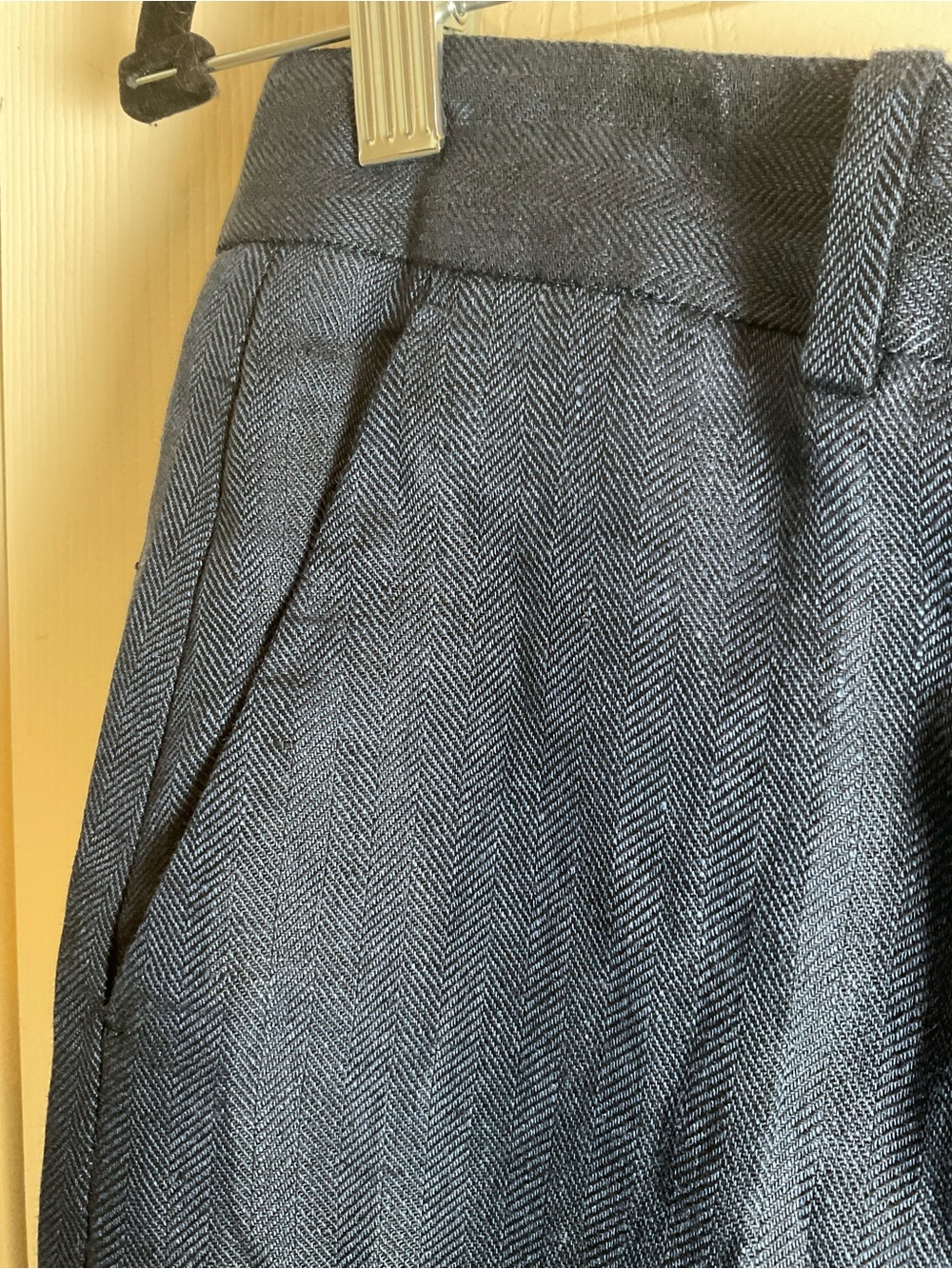Zara Navy Blue Herringbone Linen Wide Leg Pants S - Picture 7 of 11